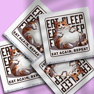 3pc - "Eat Sleep Repeat" Cat Sticker Pack – Water Bottle, Tumbler, Laptop
